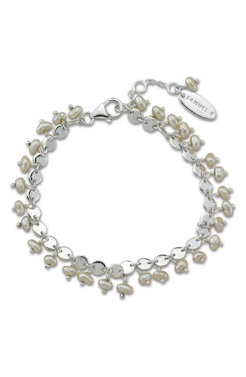 Sterling Silver Imitation Pearl Charm Bracelet