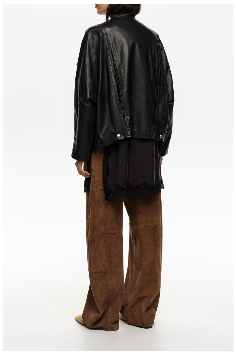 Leather Double-Breasted Jacket, Alternate, color, BLACK