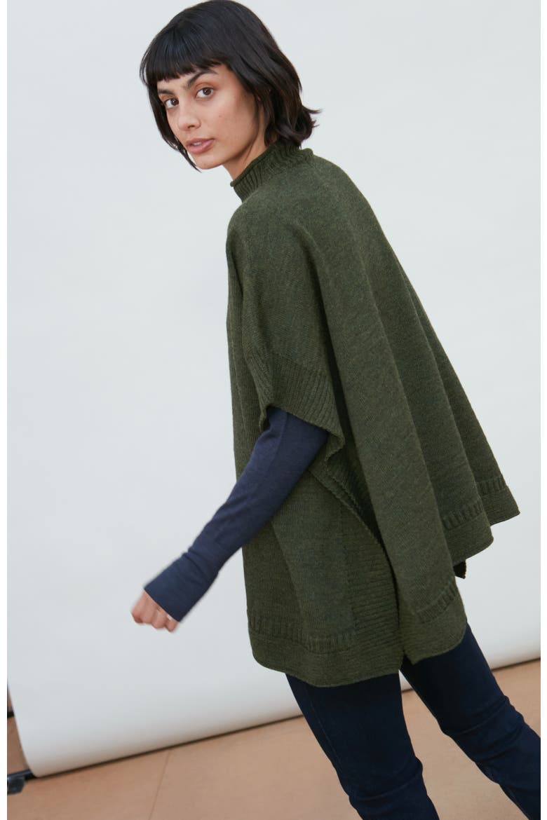Chunky Merino Wool Poncho, Alternate, color, Green