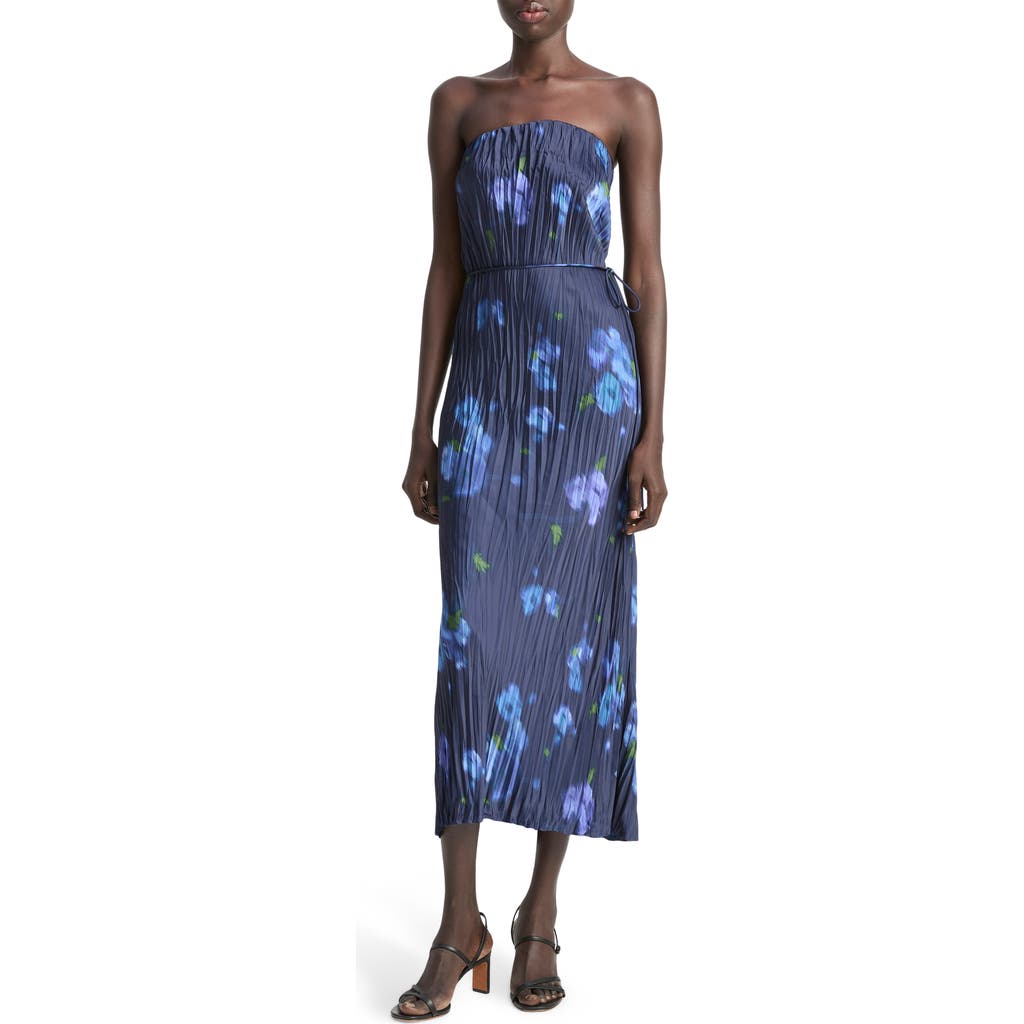 Vince Poppy Blur Crushed Column Dress In Midnight In Blue
