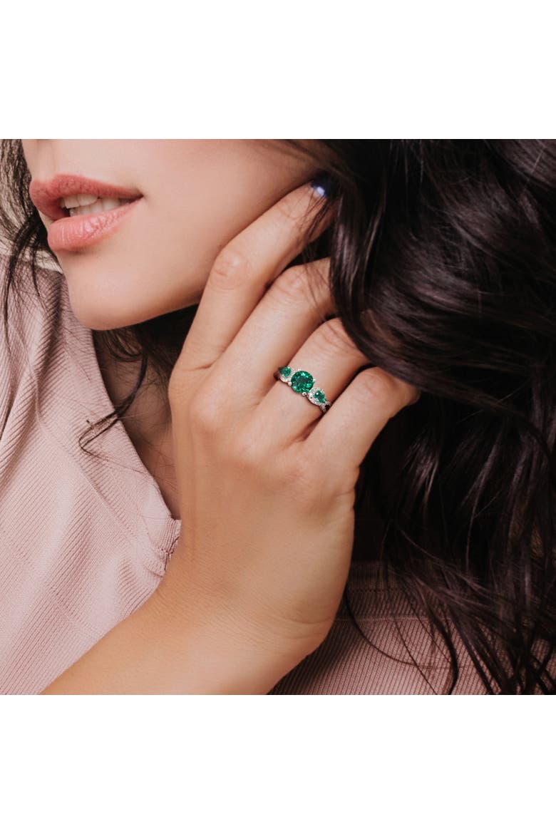 Gemstone & Diamond 3-Stone Ring, Alternate, color, Lab-Created Emerald