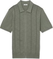 Reiss Tay Pointelle Short Sleeve Zip-Up Cardigan