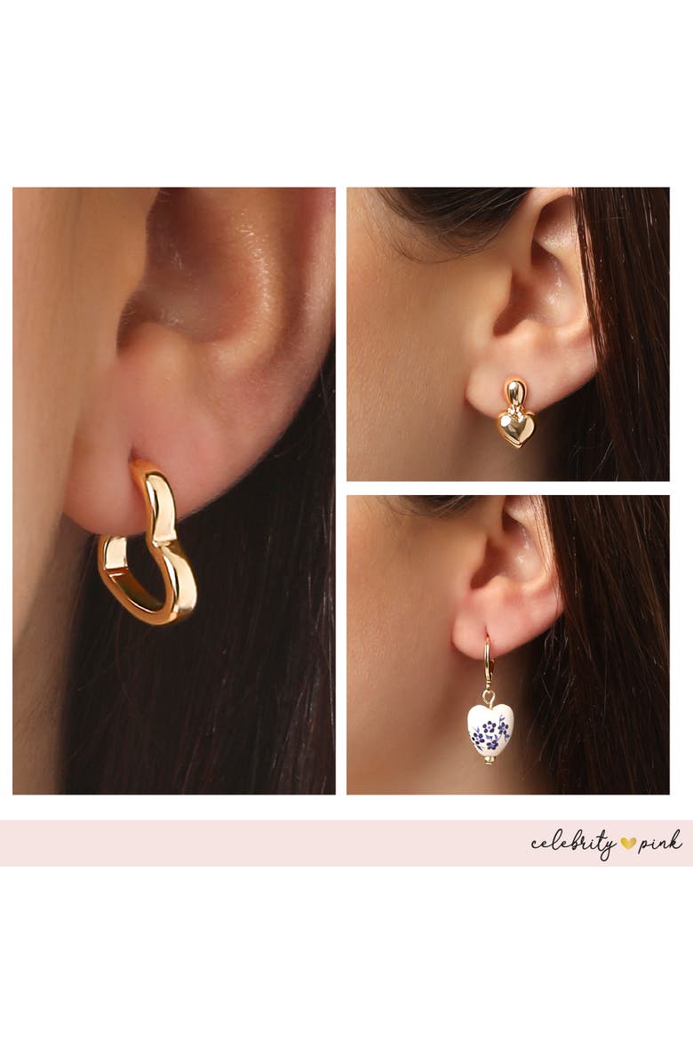 Womens Earrings Gold-Tone 6-Pack, Faux Pearl Studs and Hoops | 6-Pack, Faux Pearl Accents, Yellow Gold Tone, Heart Earrings, Feminine Jewelry, Alternate, color, Gold-Tone