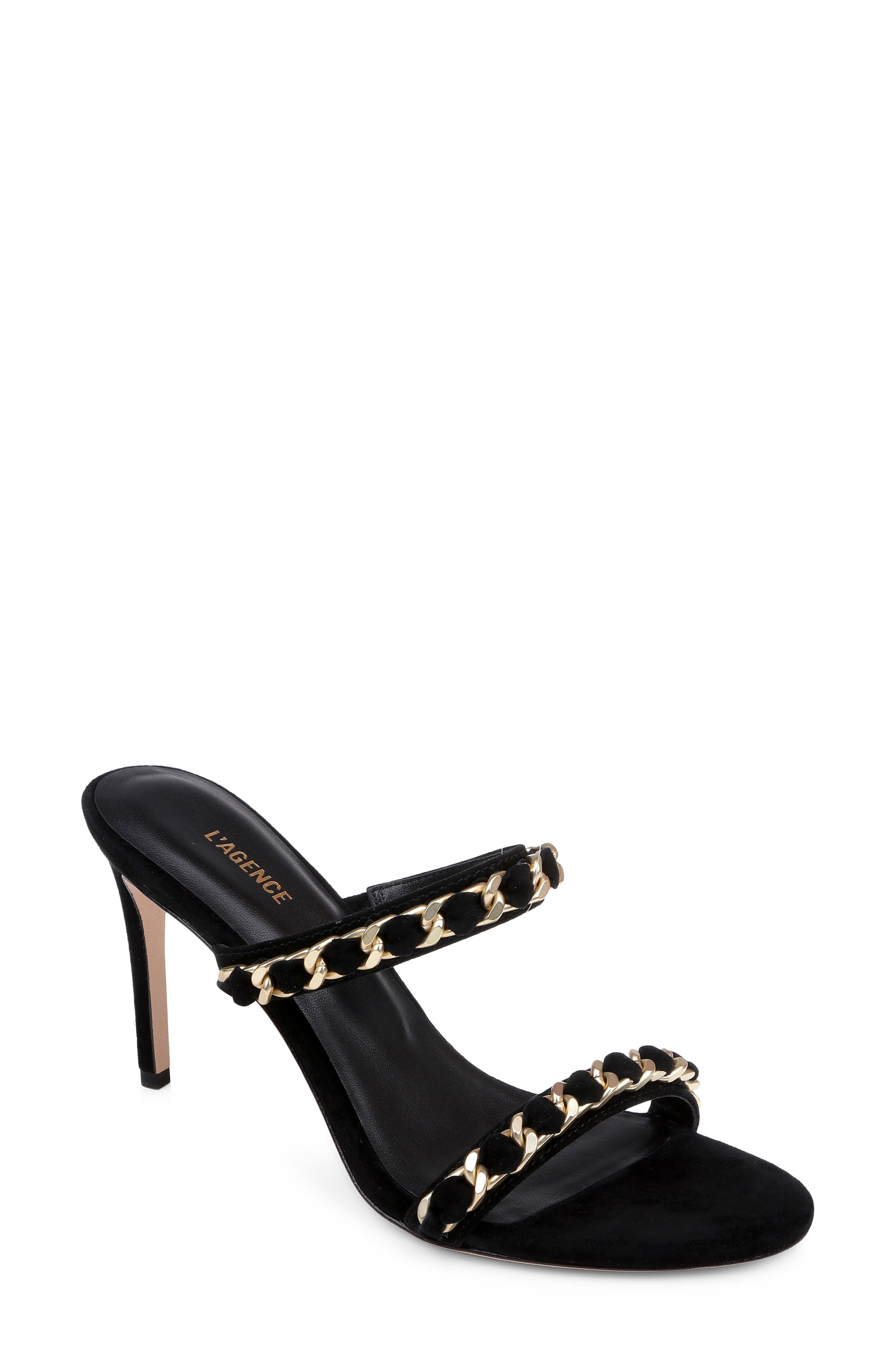 L'AGENCE Sarika Two-Strap Sandal, Main, color, Black Suede