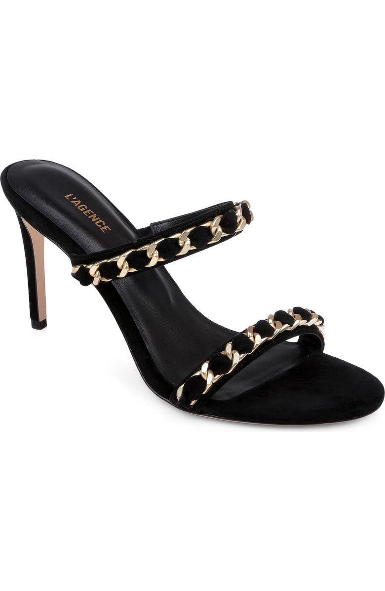L'AGENCE Sarika Two-Strap Sandal, Main, color, Black Suede