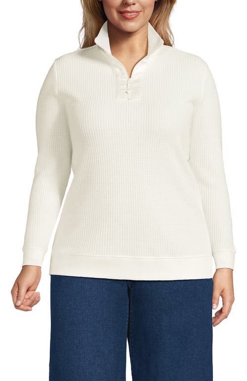 Lands' End Long Sleeve Waffle Quarter Zip Pullover In White