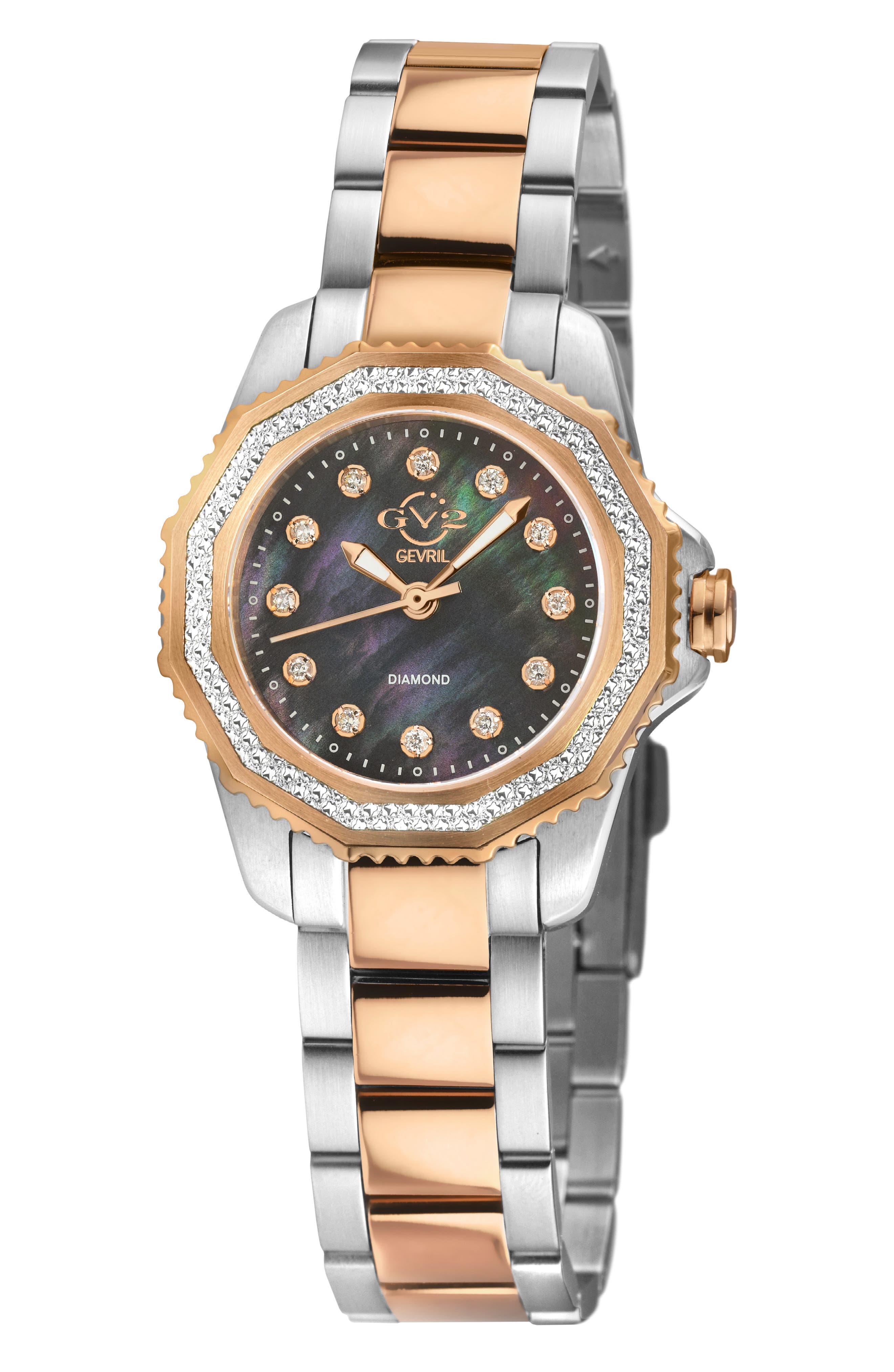 GV2 Cortina Mother-of-Pearl Diamond Two-Tone Bracelet Watch, 30mm - 0.144ct.