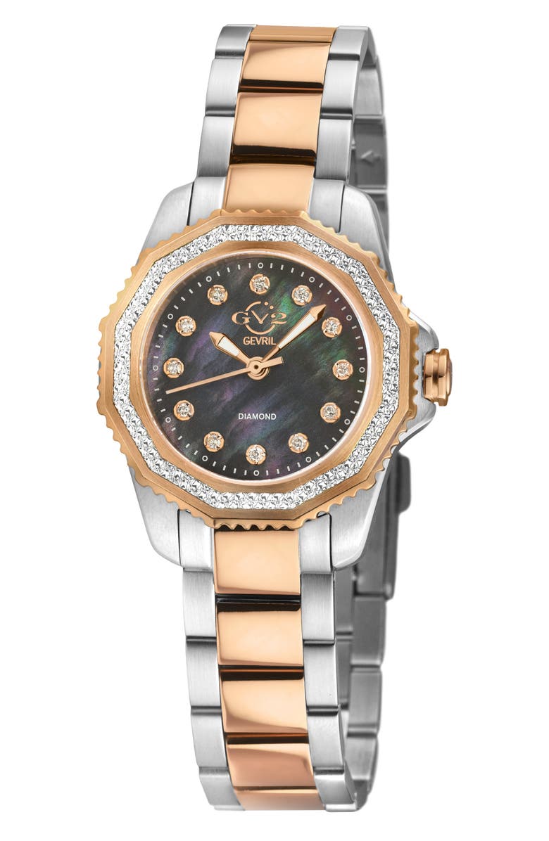 GV2 Cortina Mother-of-Pearl Diamond Two-Tone Bracelet Watch, 30mm - 0.144ct., Main, color, Silver/ Rose Gold