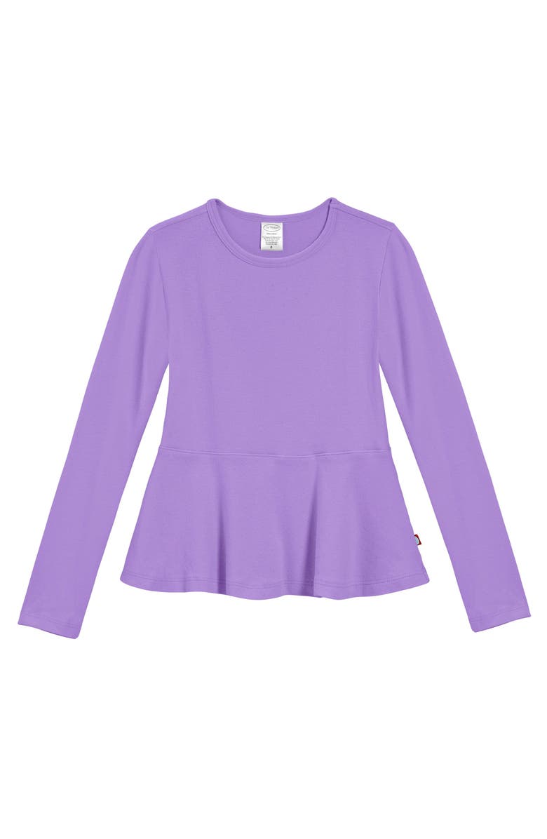 CITY THREADS Soft Cotton Long Sleeve Peplum Tee, Main, color, Purple
