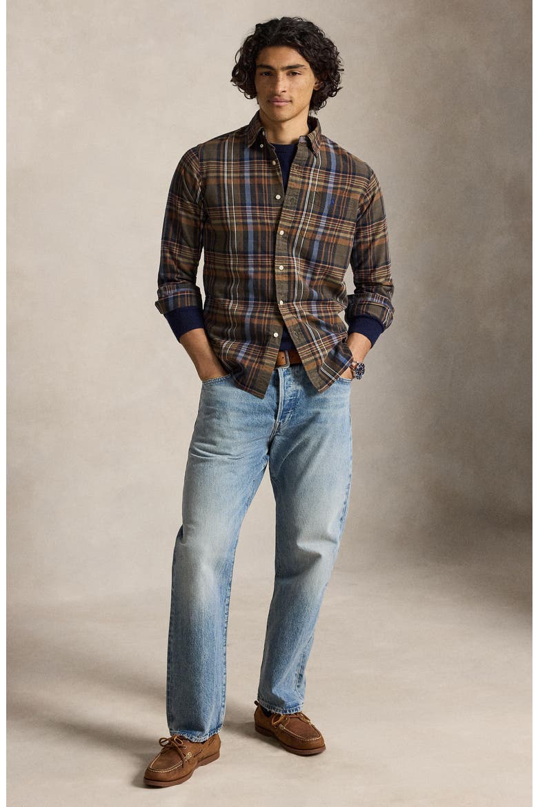 Classic Fit Plaid Oxford Shirt, Alternate, color, GRN/ BROWN
