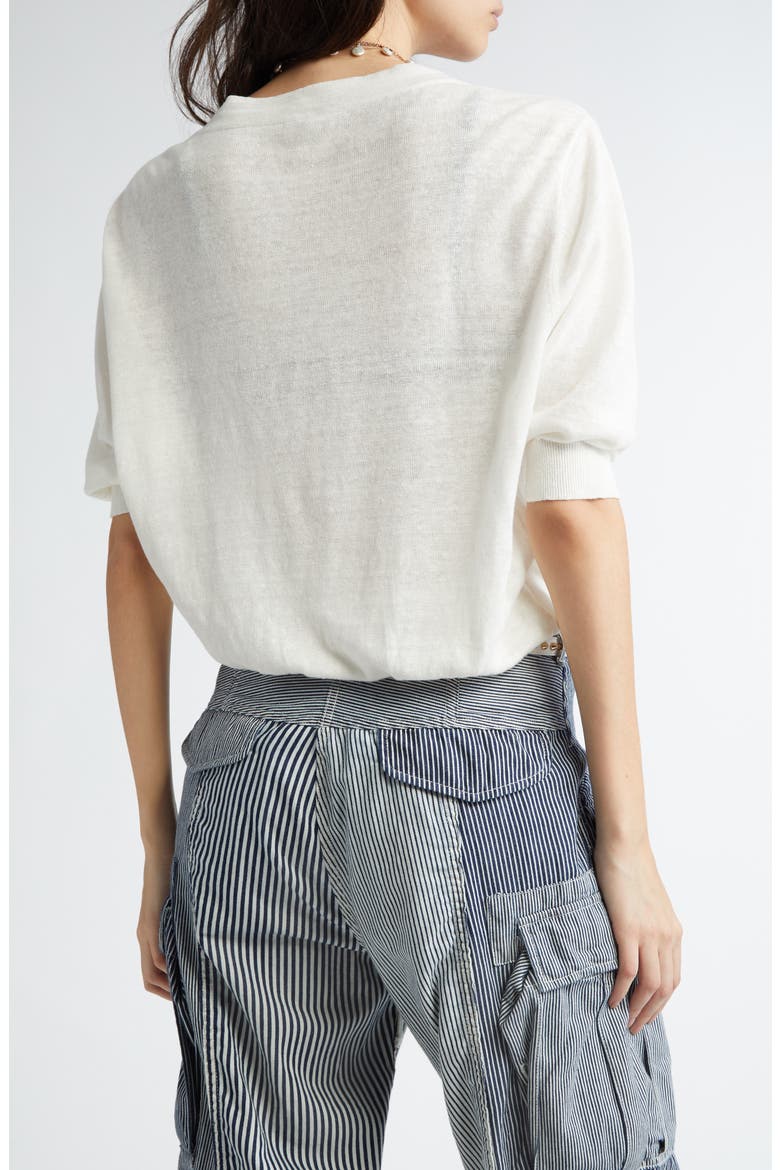 Elbow Sleeve Balloon Bubble Hem Linen Cardigan, Alternate, color, ECRU