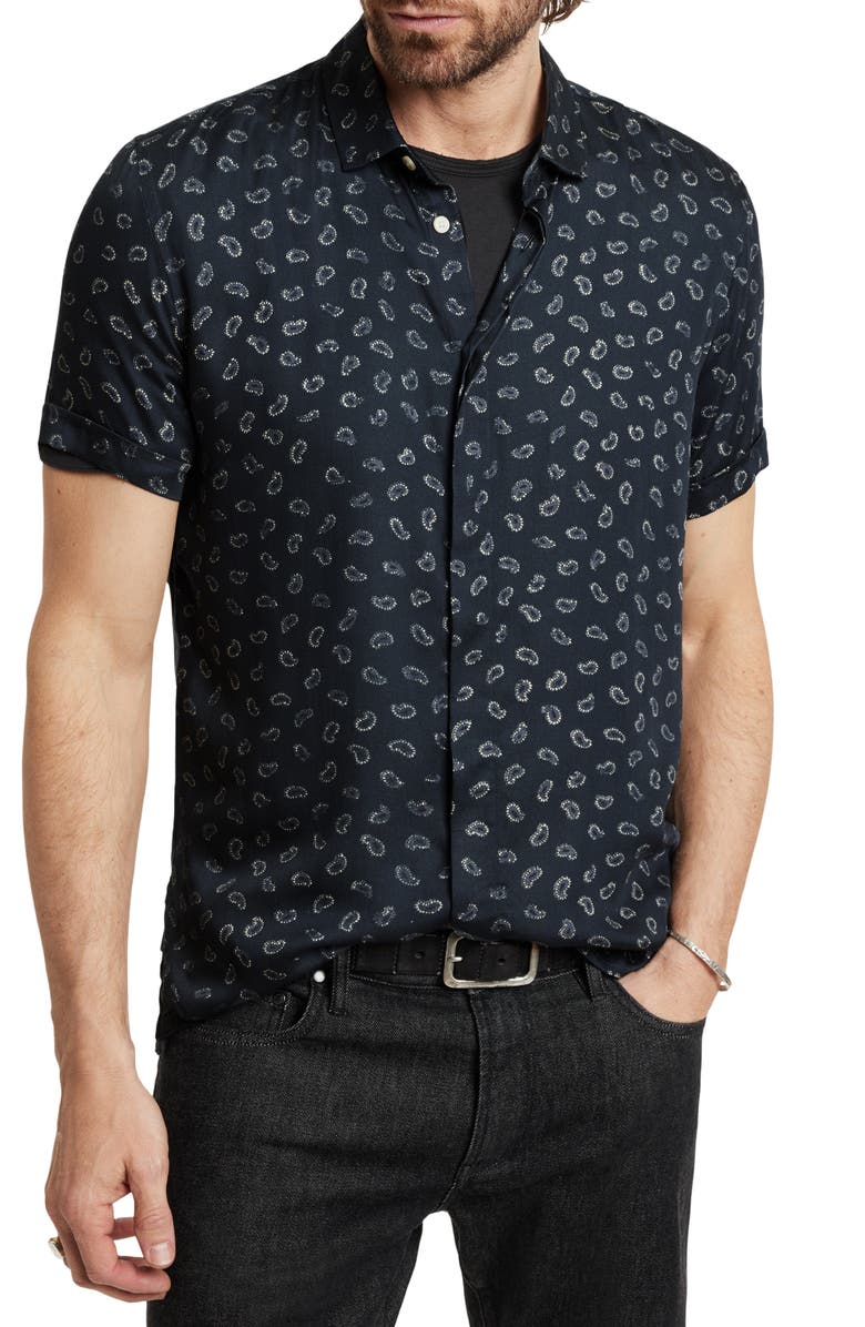 John Varvatos Loren Paisley Short Sleeve Modal Button-Up Shirt, Main, color, 