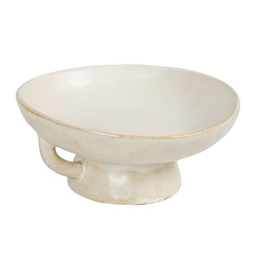 Storied Home Stoneware Footed Pedestal/bowl With Handles, Reactive Glaze, White In White