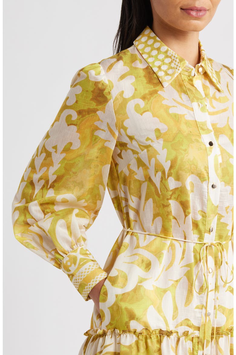 Mixed Print Long Sleeve Tiered Shirtdress, Alternate, color, YELLOW/ GREEN