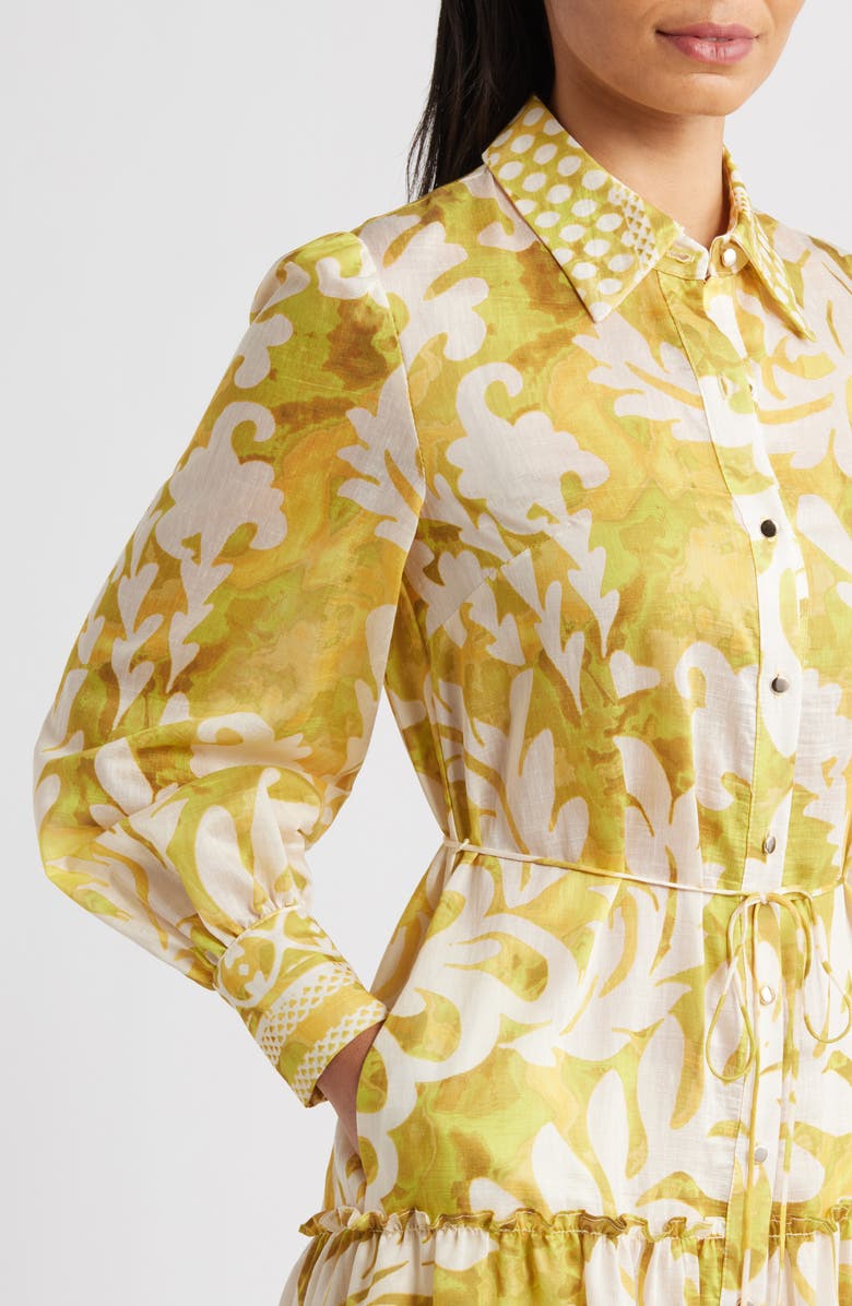 Julia Jordan Mixed Print Long Sleeve Tiered Shirtdress, Alternate, color, Yellow/ Green