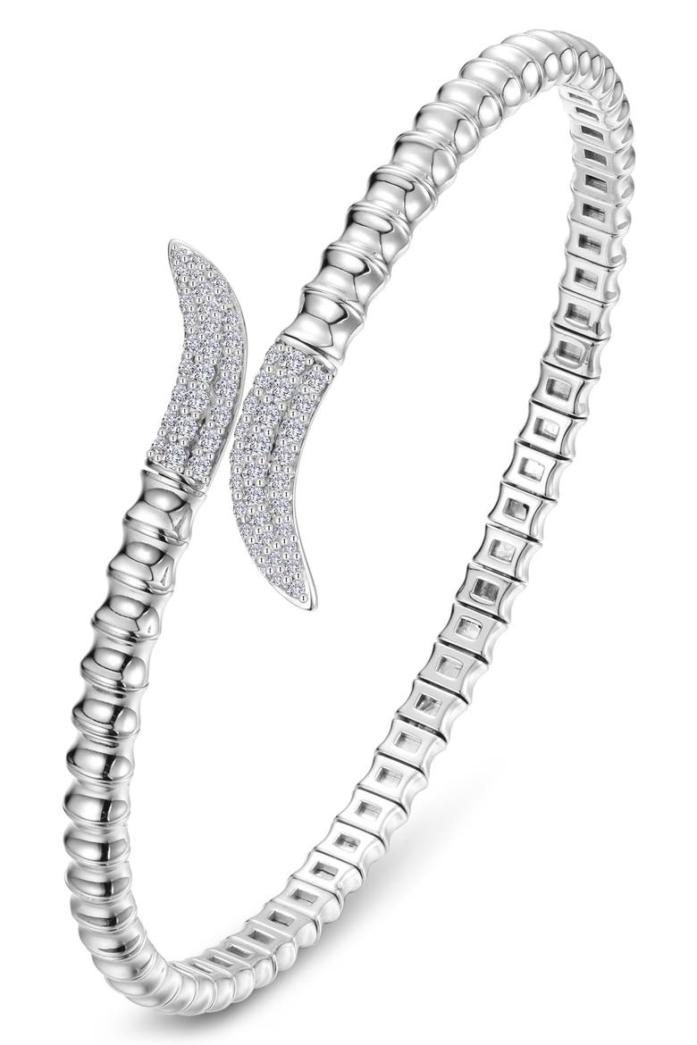 Fluted Simulated Pavé Diamond Bypass Wrap Bangle, Main, color, WHITE/ SILVER
