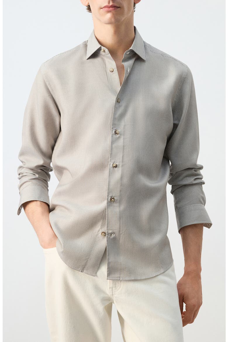 Stripe Button-Up Shirt, Main, color, OLIVE GREEN