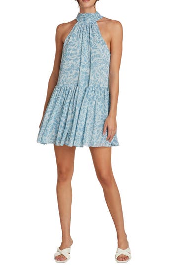 Matty M . Iris Leaf Halter Minidress In Blue