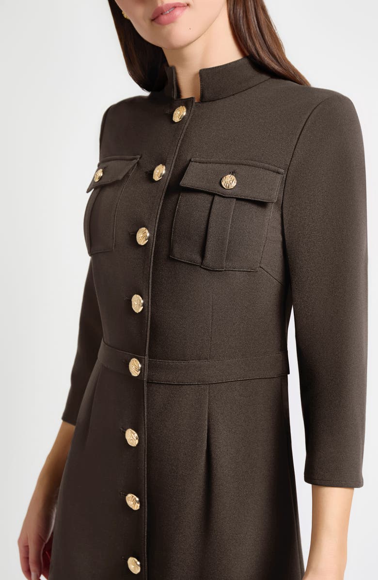 Ming Wang Deco Long Sleeve Crepe Sheath Dress, Alternate, color, Dark Umber