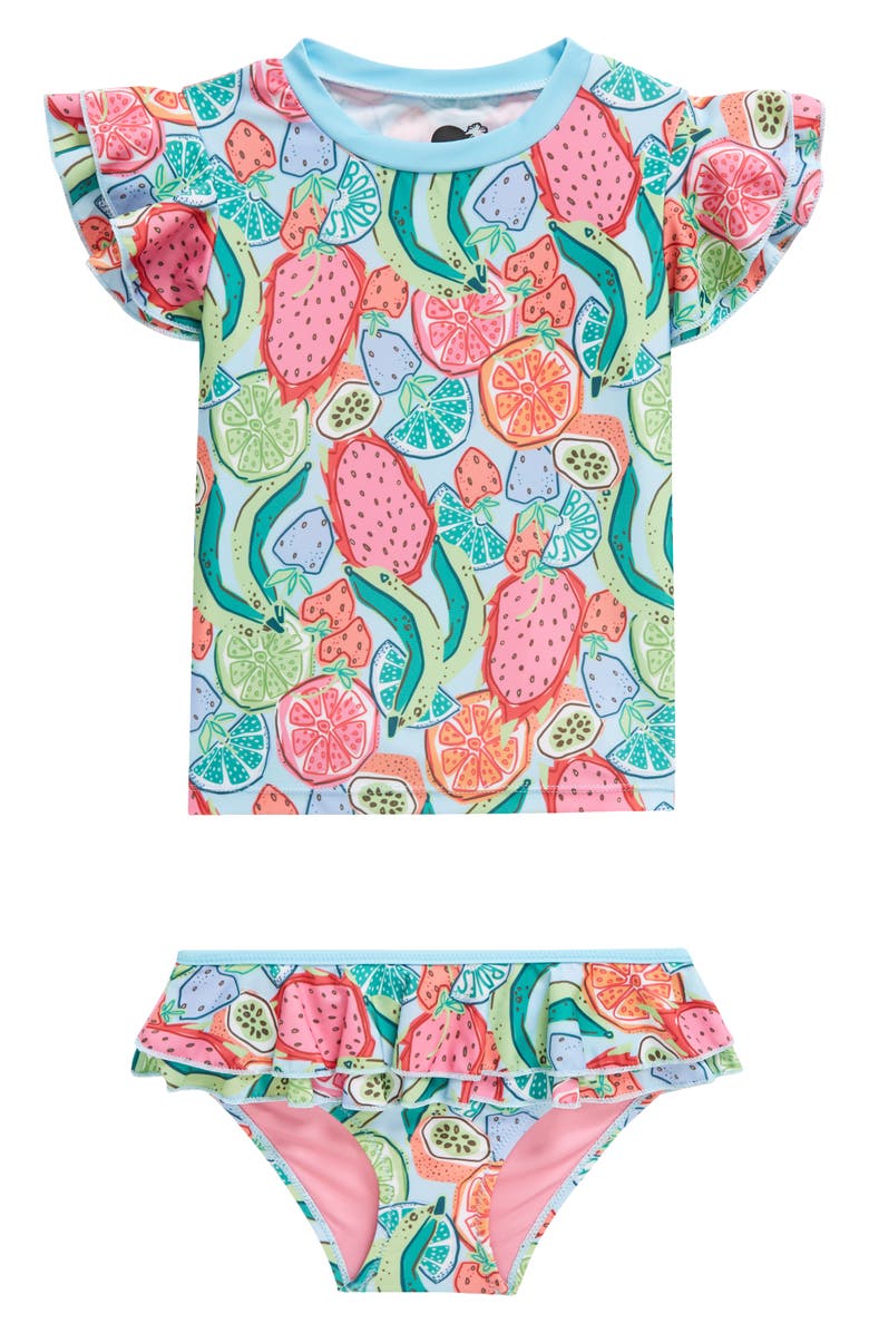 Boardies Kids' Ice Slice Two-Piece Rashguard Swimsuit, Main, color, Blue/ Green/ Pink Multi