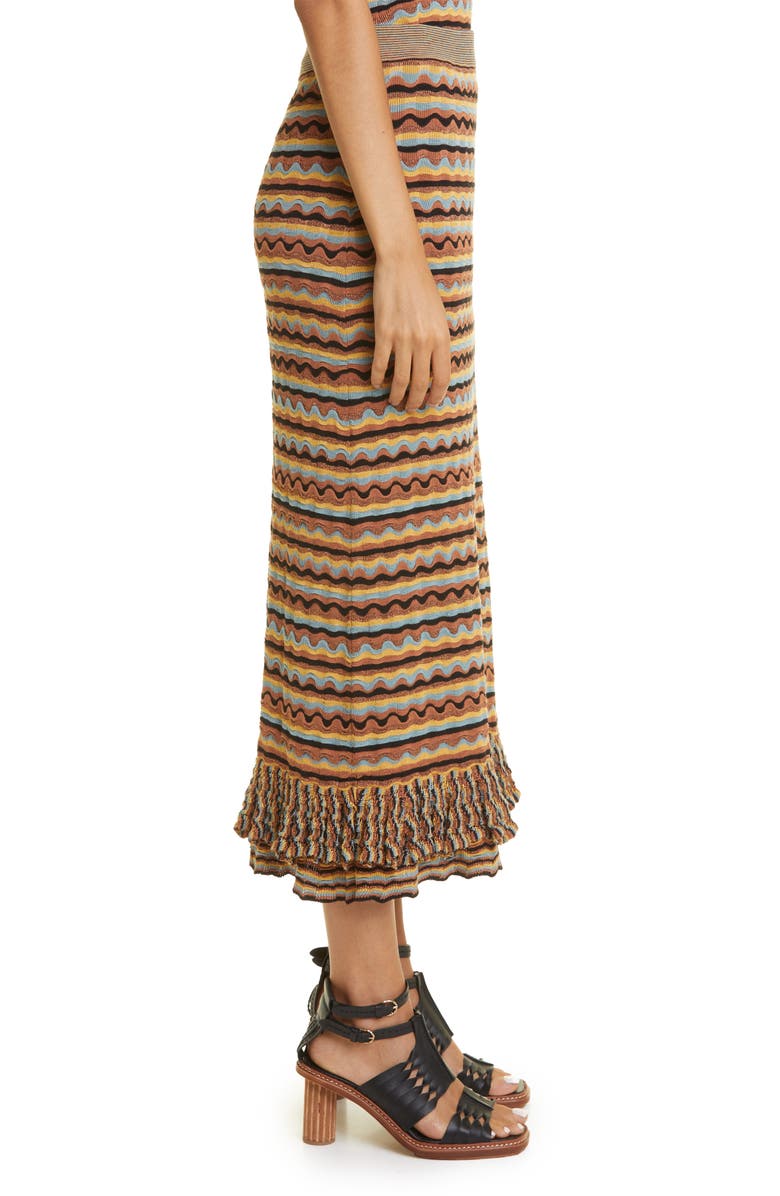 Ulla Johnson Cosette Stripe Silk & Cotton Blend Knit Skirt, Alternate, color, Tigers Eye