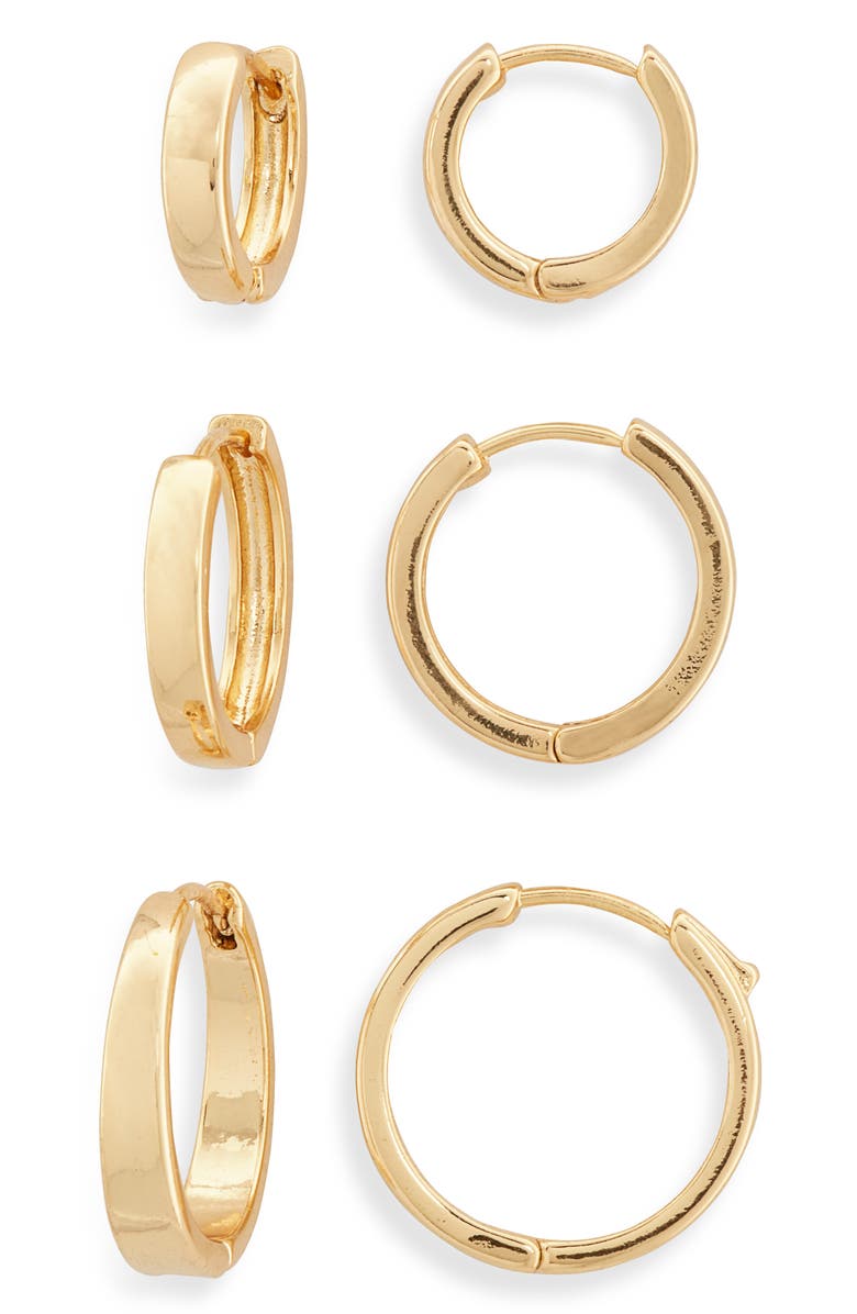 BP. 14K Gold Dipped Set of 3 Hoop Earrings, Main, color, 14K Gold Dipped