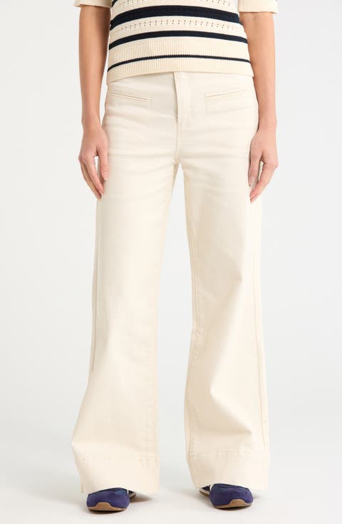 Shay Welt Pocket High Waist Wide Leg Jeans (Stone)