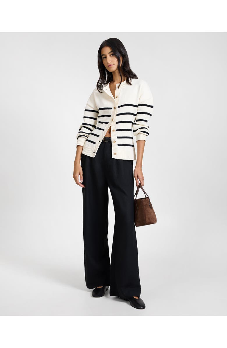 Onia Cotton Fitted Cardigan, Alternate, color, Noir Navy/White