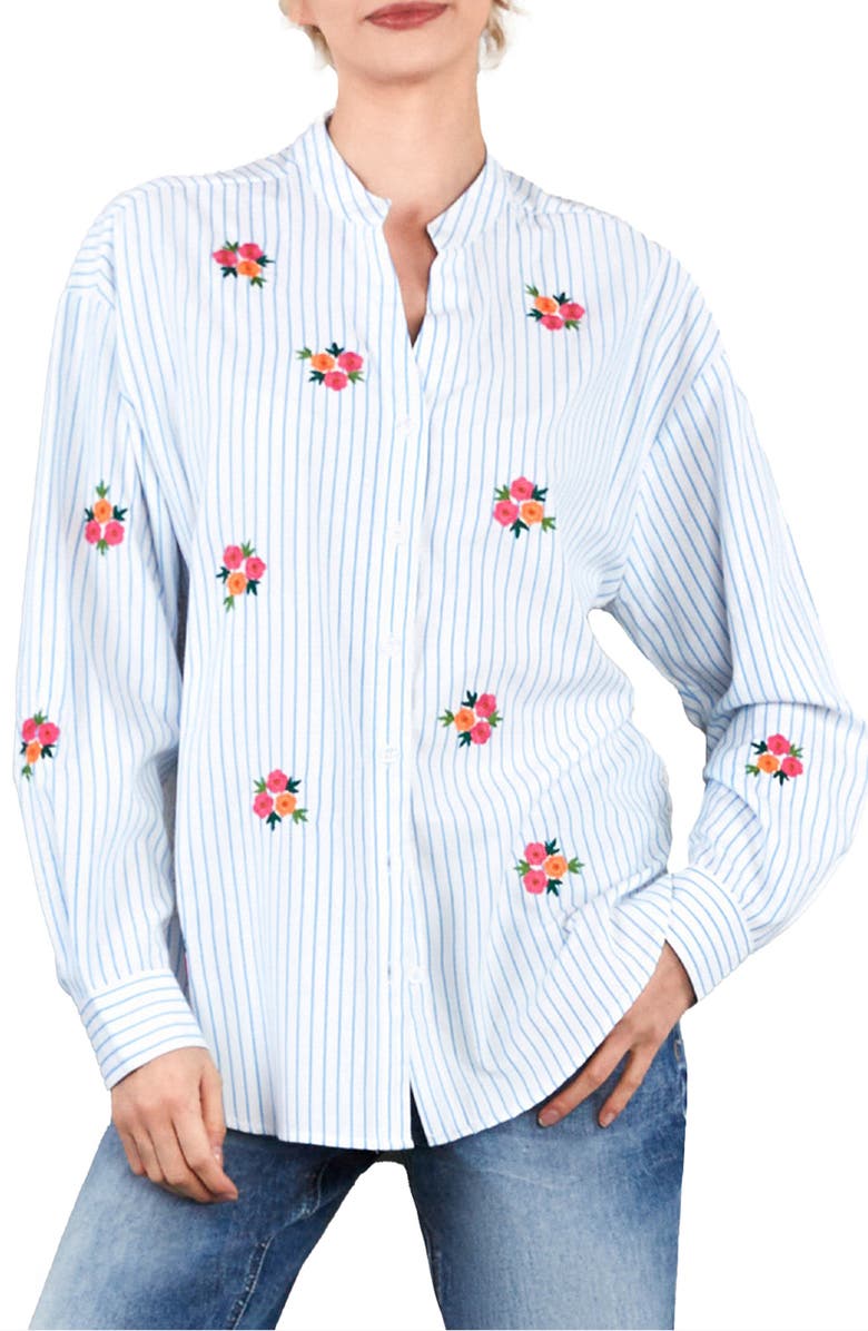 Billy T Spring Bloom Embroidered Stripe Shirt, Main, color, Spring Stripe
