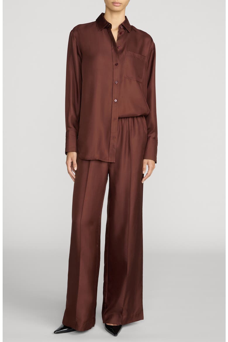 The Pintuck Wide Leg Silk Lounge Pants, Alternate, color, CURRANT