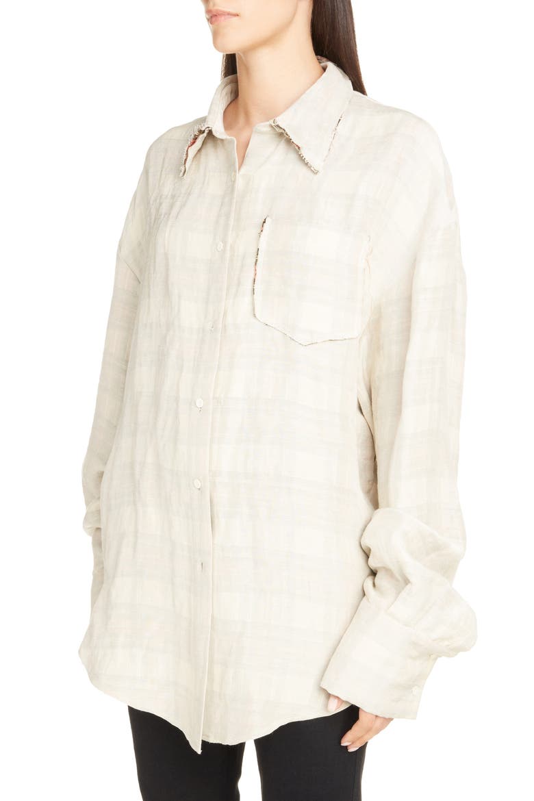 Sadira Check Linen Blend Shirt, Alternate, color, CREAM/ ORANGE