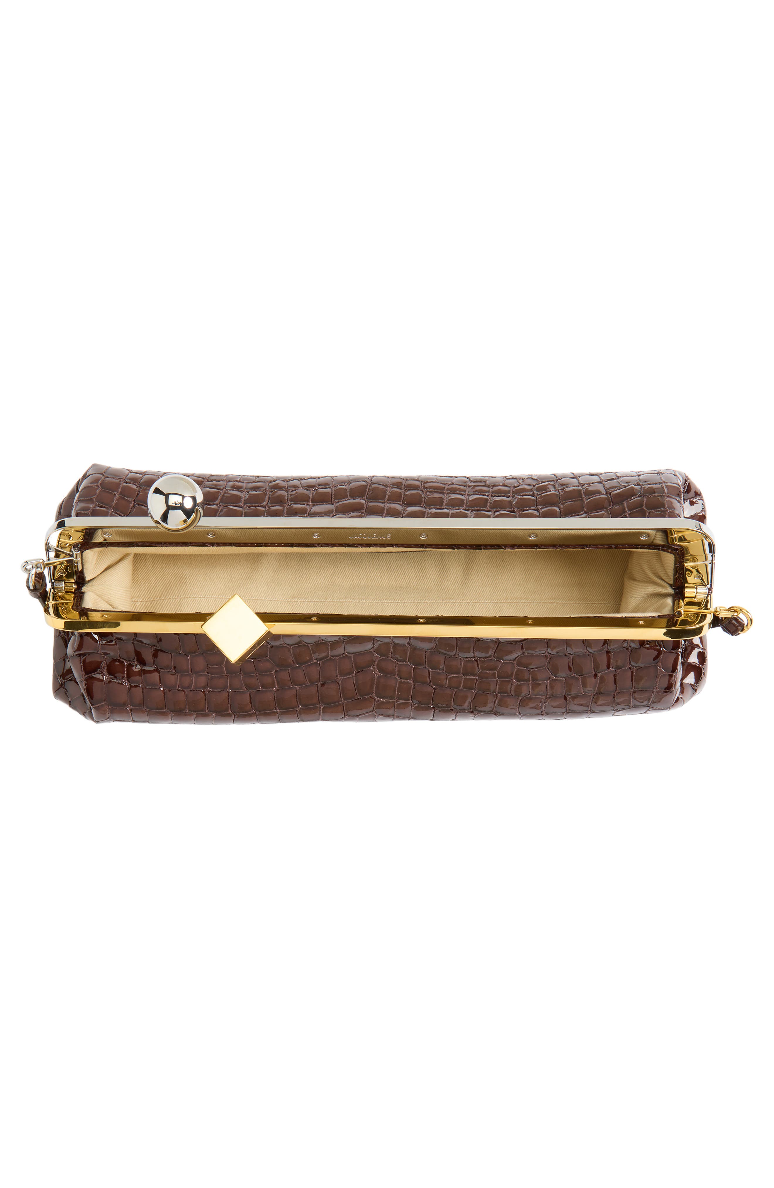La Pochette Salon Croc Embossed Patent Leather Clutch, Alternate, color, BROWN 850
