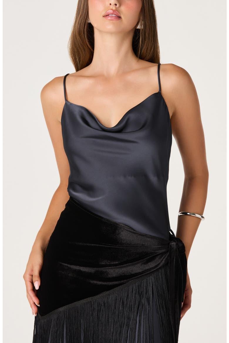 Manon Cowl Neck Velvet Fringe Hem Dress, Alternate, color, SLATE GREY