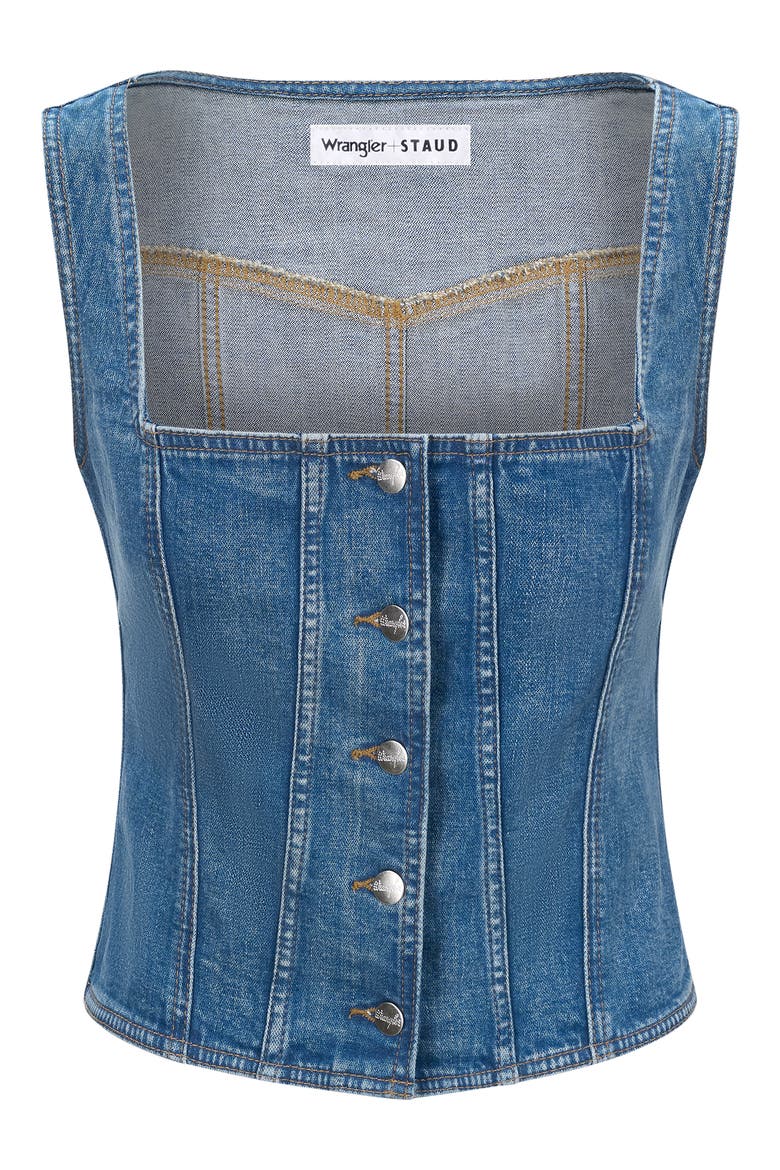 + Wrangler Denim Trucker Top, Alternate, color, INDIGO WASH
