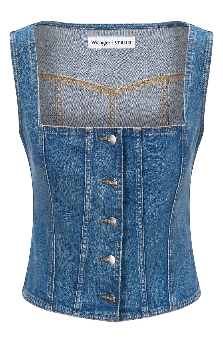 STAUD + Wrangler Denim Trucker Top, Alternate, color, 