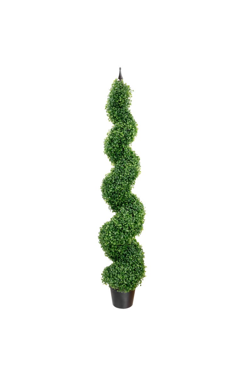 Northlight Potted Two Toned Artificial Spiral Boxwood Garden Topiary Tree - 5', Main, color, Green