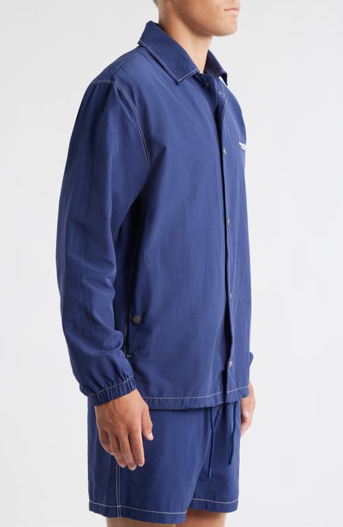 Brooklyn Industries Loose Fit Cotton & Nylon Snap-up Jacket In Blue