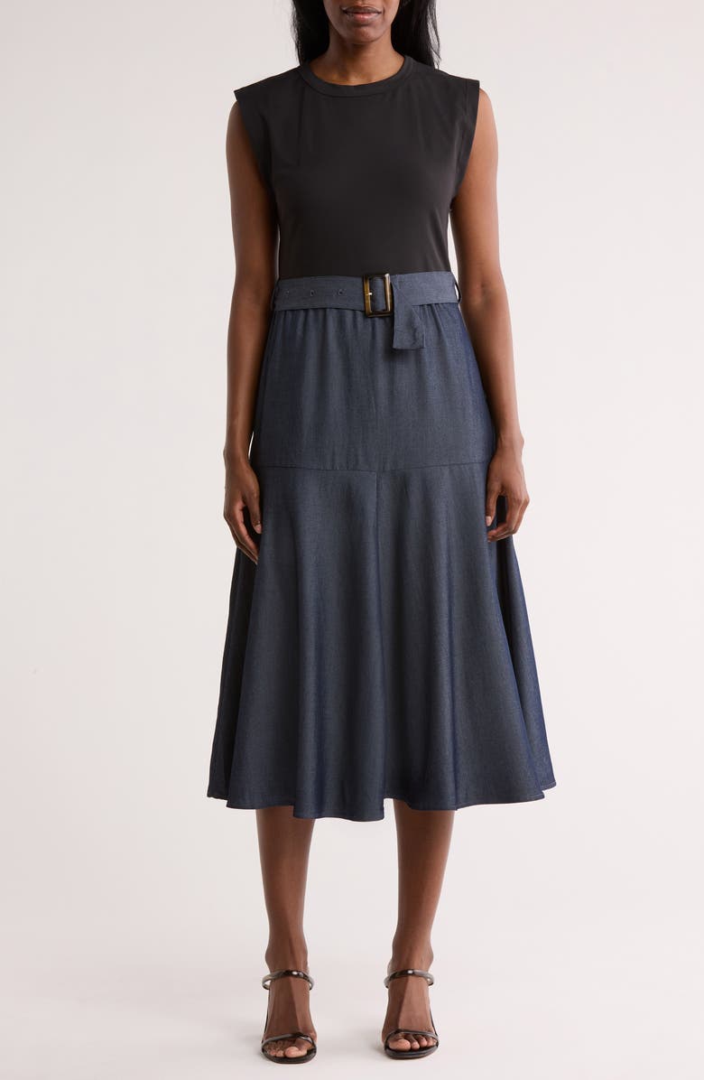 Ellen Tracy Mixed Media Midi Dress, Main, color, 