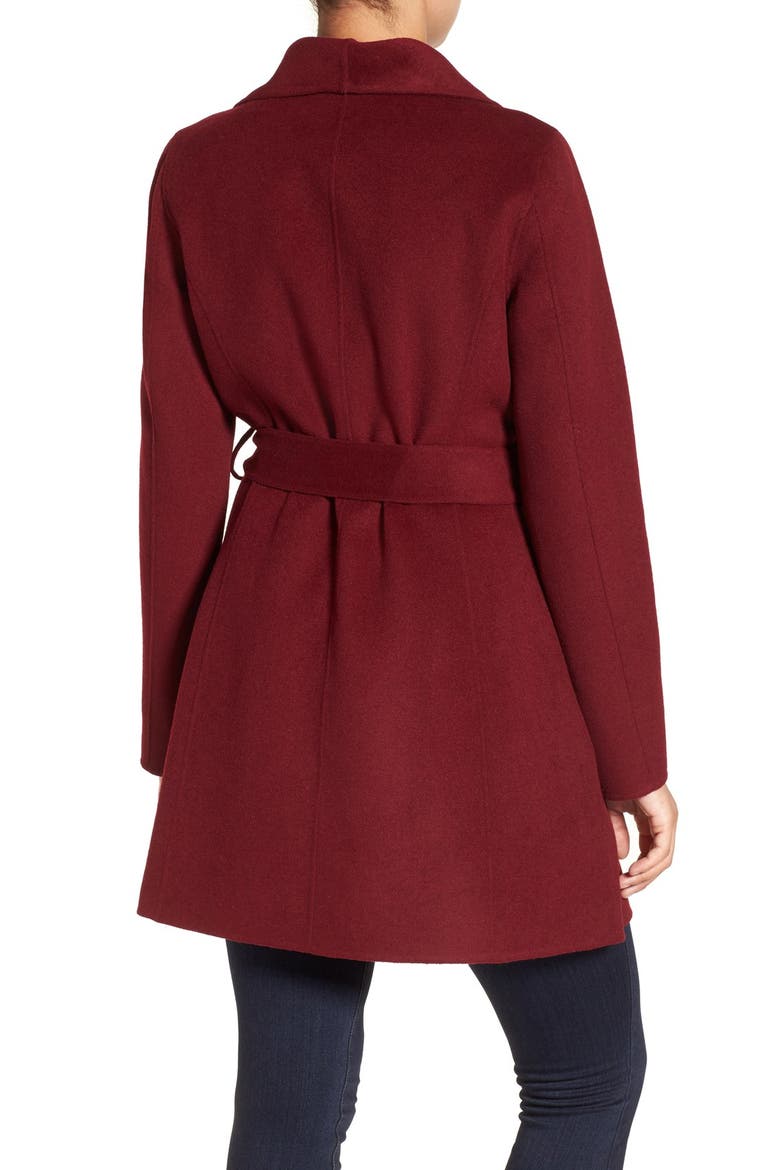 'Ella' Belted Double Face Wool Blend Wrap Coat, Alternate, color, BURGUNDY