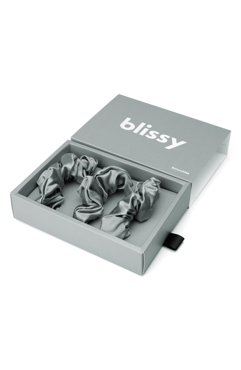 BLISSY 3-Pack Silk Scrunchies, Alternate, color, Silver