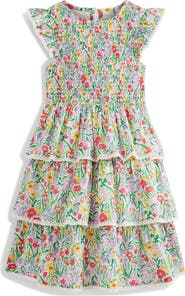Mini Boden Kids' Floral Tiered Cotton Dress
