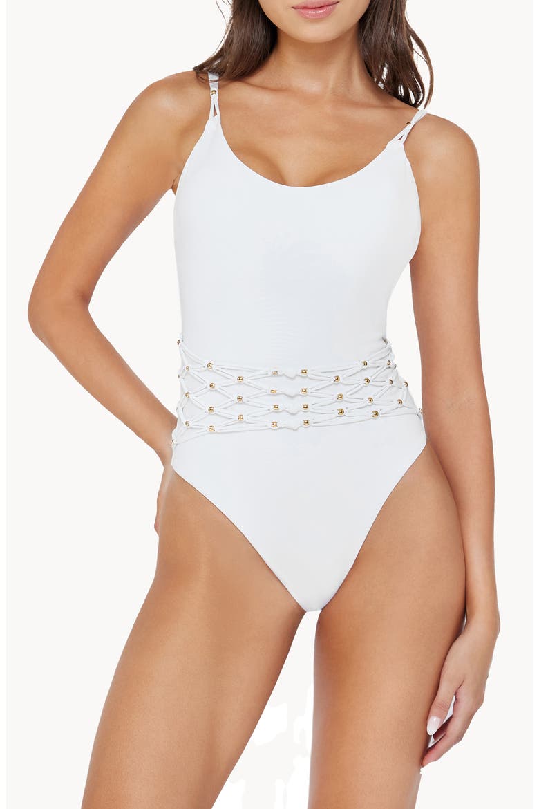 Brynn Beaded One-Piece Swimsuit, Main, color, WHITE