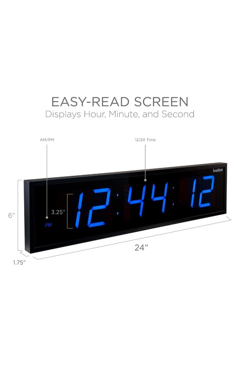 Large Digital Clock, 24 Led Wall Clock with 6-Level Brightness & Mounting Hardware, Alternate, color, Blue