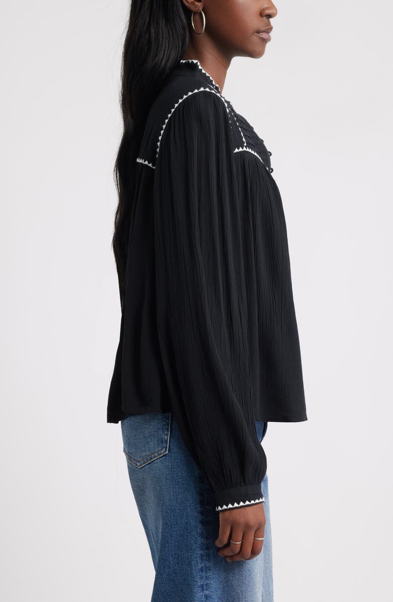 Treasure & Bond High Neck Embroidered Long Sleeve Top, Alternate, color, Black