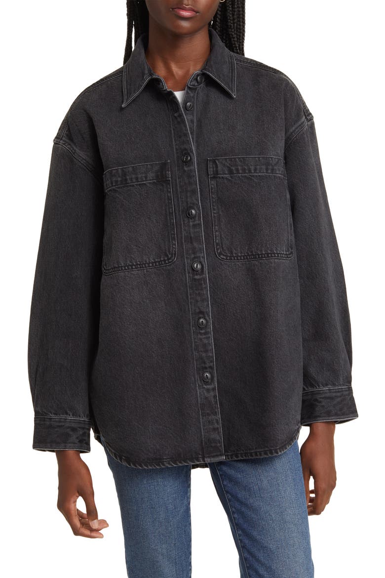 Heavyweight Denim Oversize Button-Up Shirt, Alternate, color, LUNAR WASH