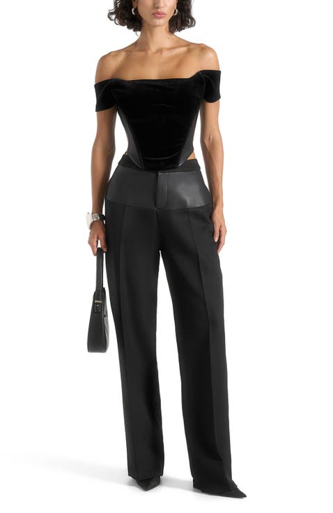 Fae Velvet & Leather Bardot Corset Top