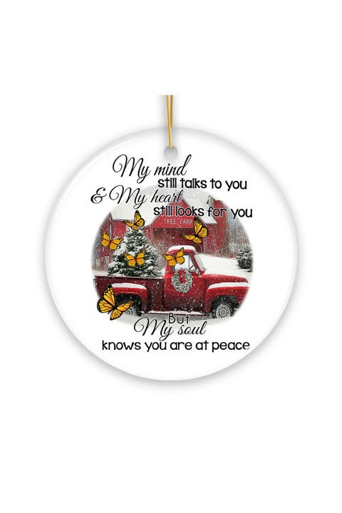Red Truck Monarch Butterfly Memorial Round Ornament