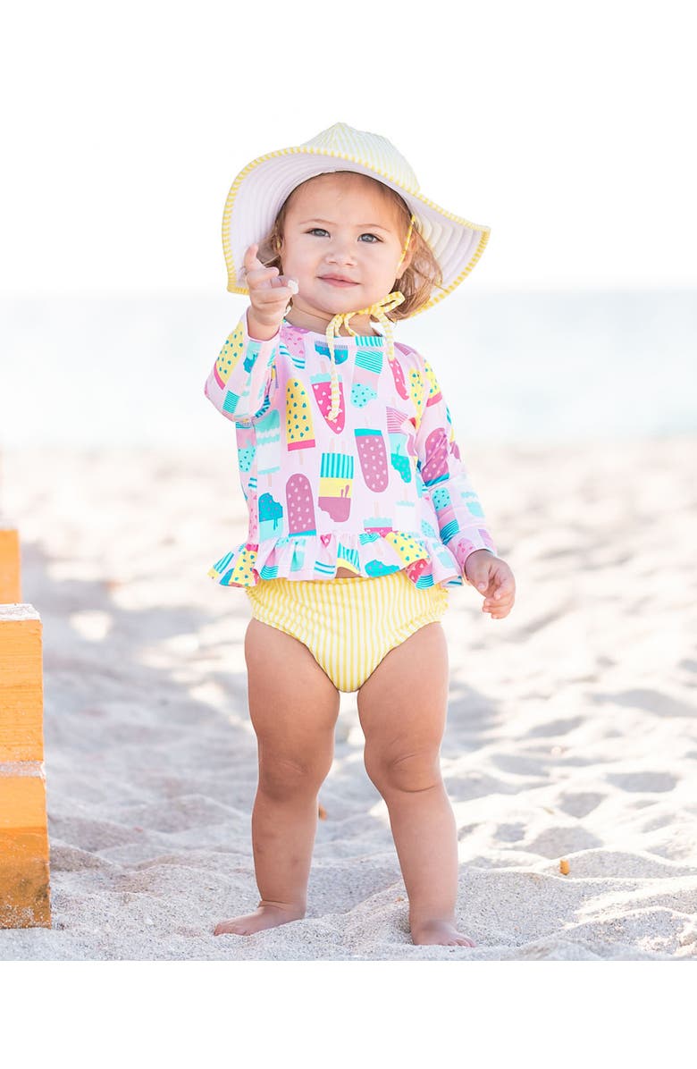 RuffleButts Girls Long Sleeve Ruffle Hem UPF50+ Rash Guard Bikini, Alternate, color, 