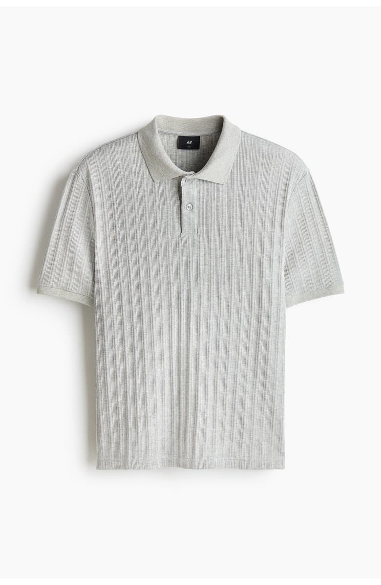 H&M Slim Fit Textured Jersey Polo Shirt, Main, color, Light Gray Melange