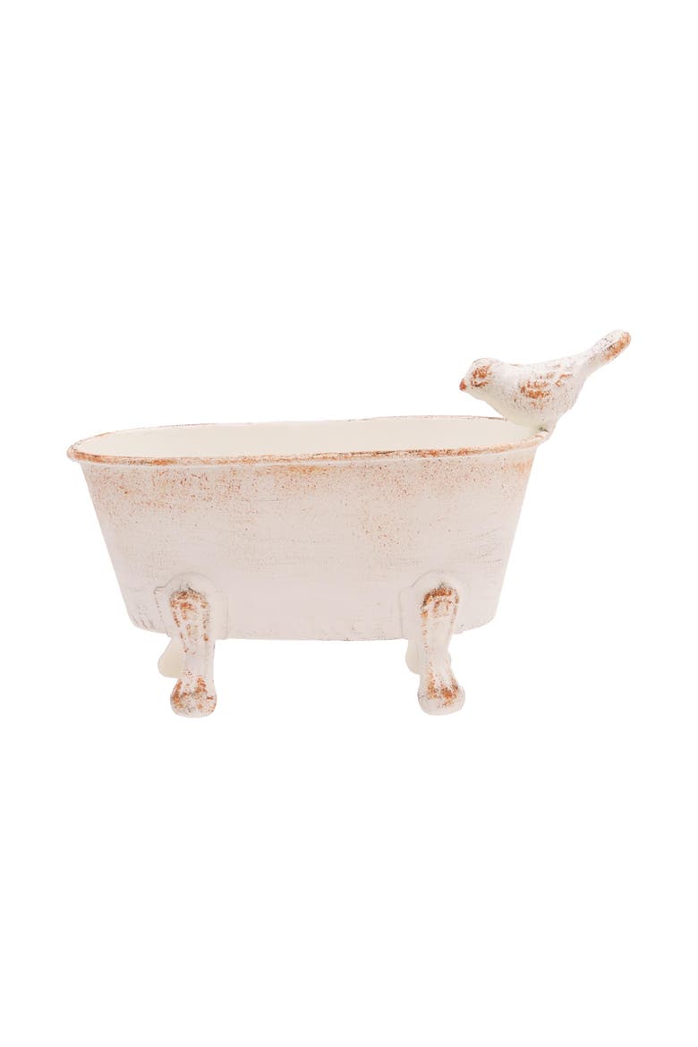 Abeline Bird White Bathtub Mini Planter, Alternate, color, White
